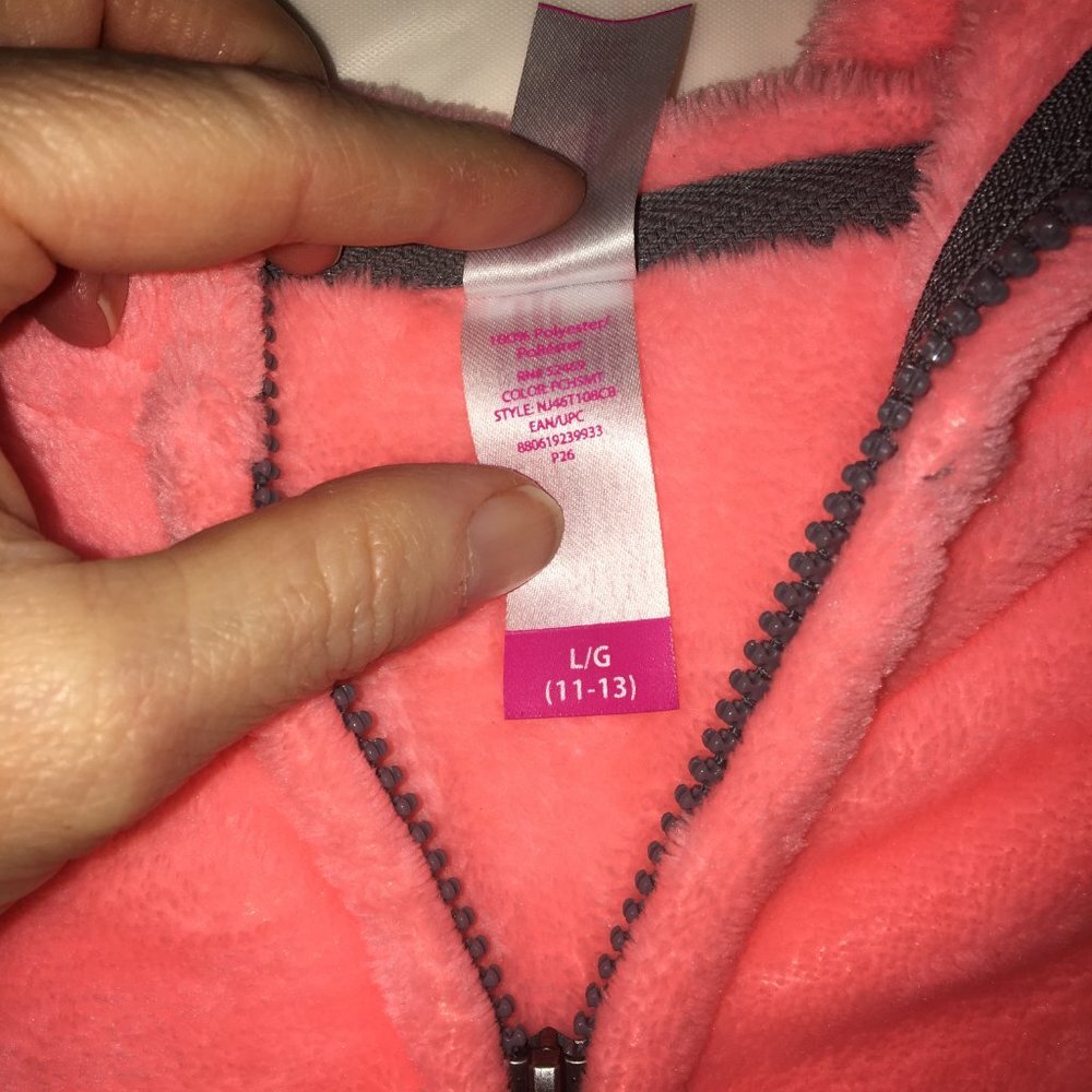 No Boundaries Fleece Sweatshirt Jacket Hoodie Peach/Pink with Gray trim Large - Picture 6 of 11